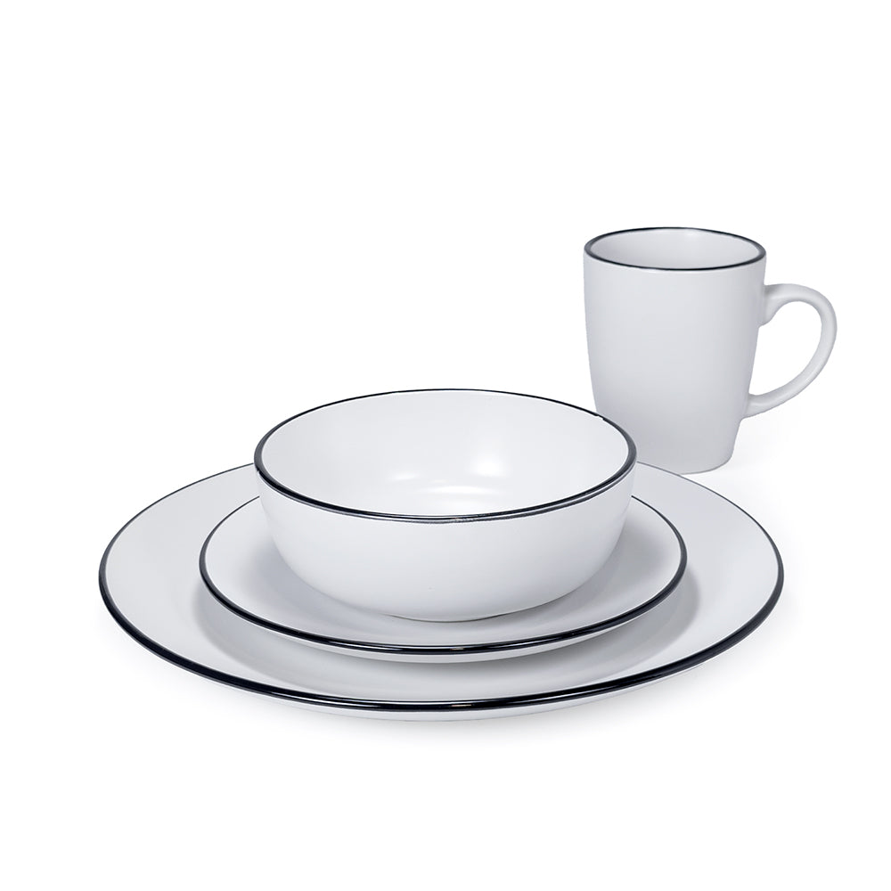 16 Pcs Dinner Set White with Black Rim