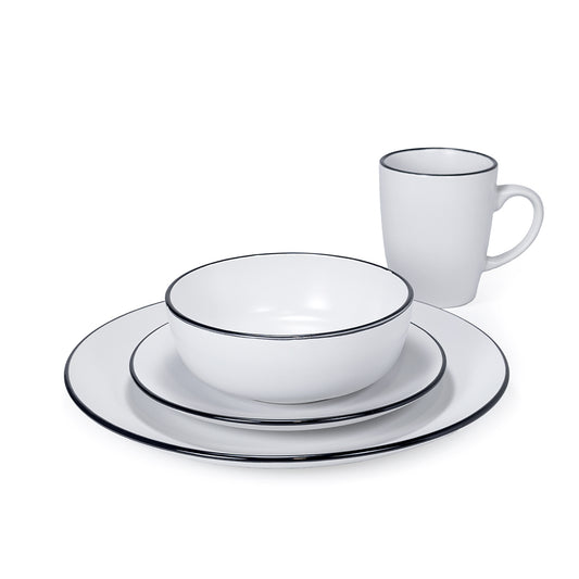 16 Pcs Dinner Set White with Black Rim