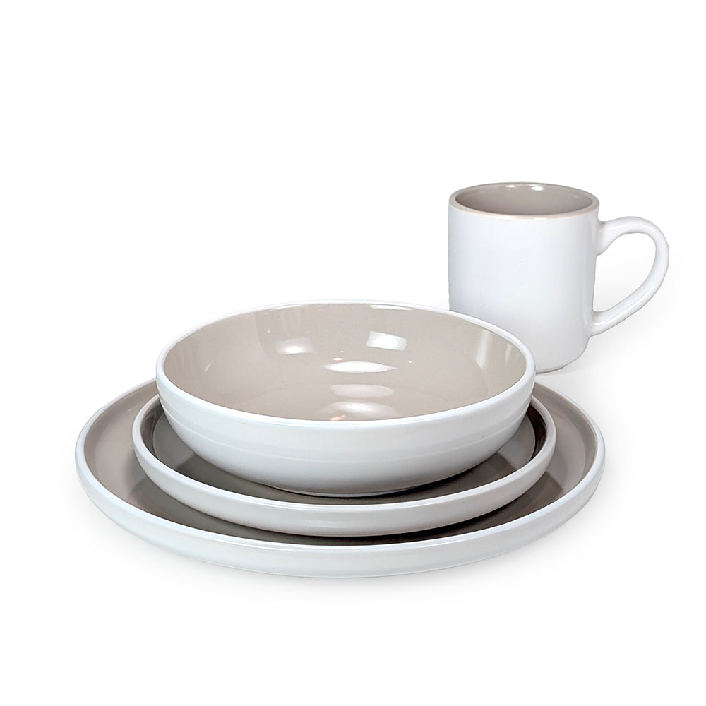 16 Pcs Dinner Set White & Beige