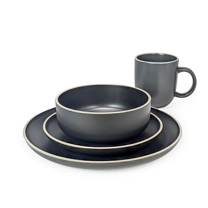 Ceramic Dinner Set Black with White Trim