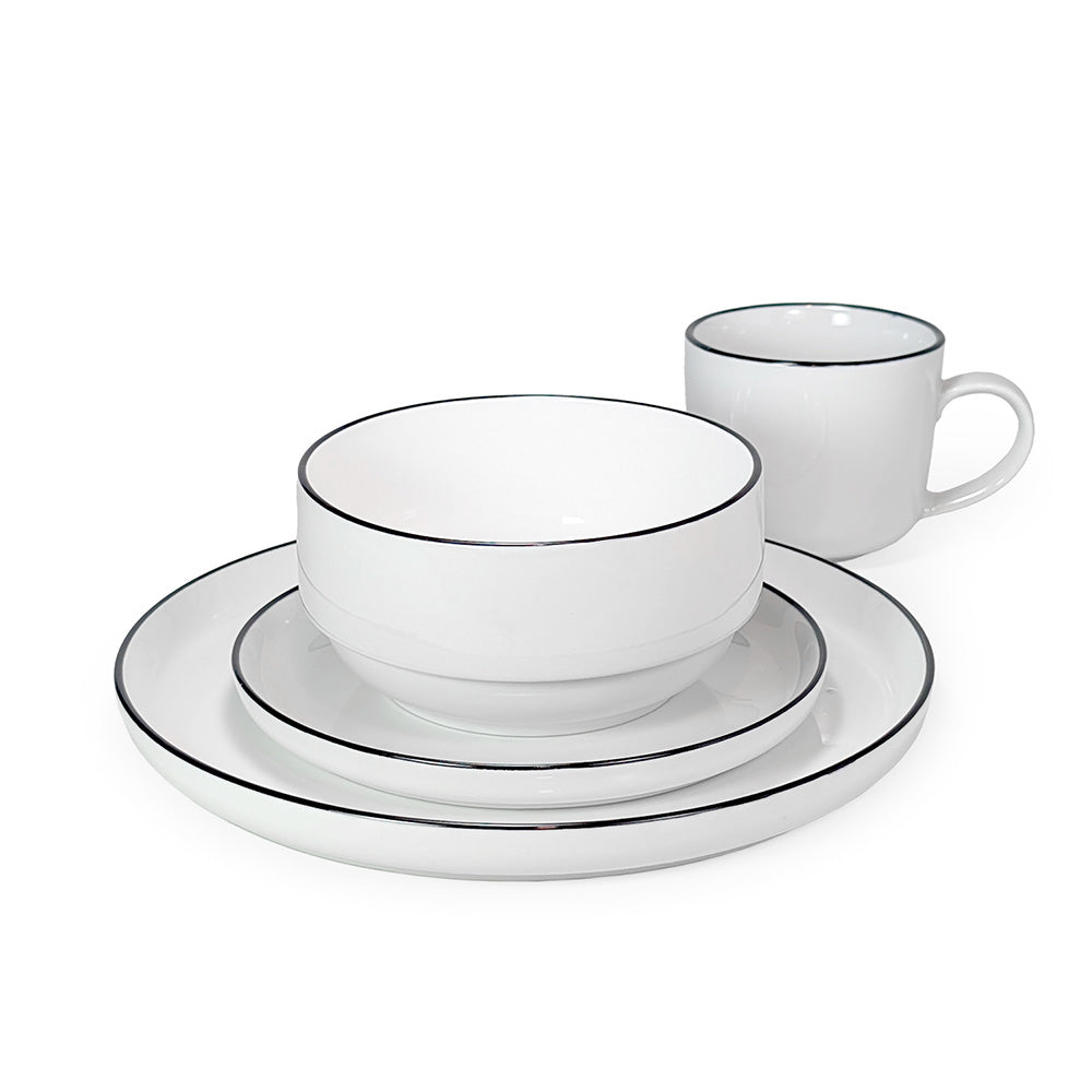 Ceramic Dinner Set White with Black Trim
