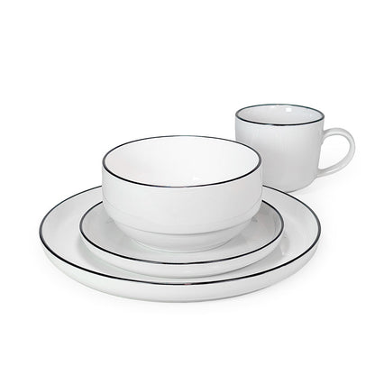 Ceramic Dinner Set White with Black Trim
