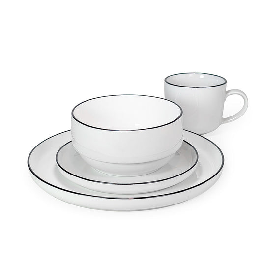 Ceramic Dinner Set White with Black Trim