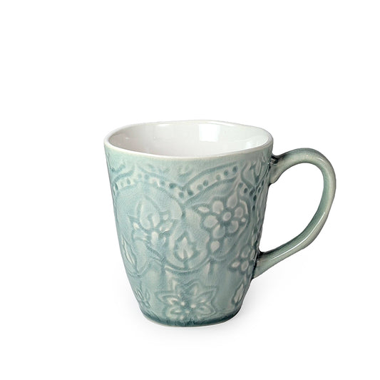 Ceramic Floral Turquoise Glaze Mug