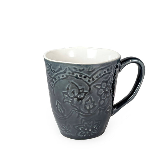 Ceramic Floral Black Glaze Mug
