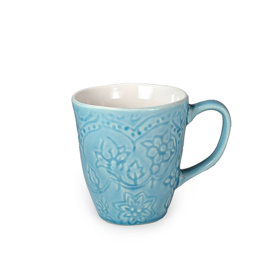 Ceramic Floral Blue Glaze Mug