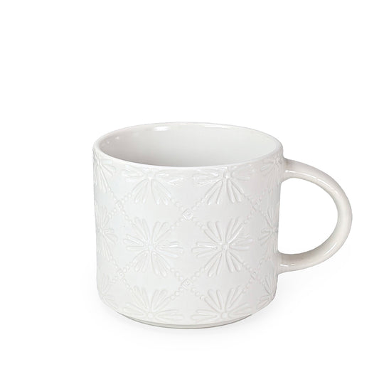 Ceramic White Mug Embossed
