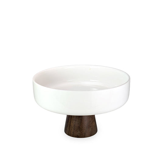 Ceramic Bowl with Teak Base 22cm