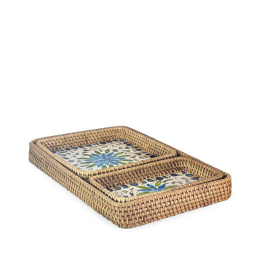 Rattan Tray Flower 3pcs Set