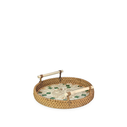 Rattan Tray Flower Round w/ Handle 22cm