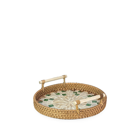 Rattan Tray Flower Round w/ Handle 24cm