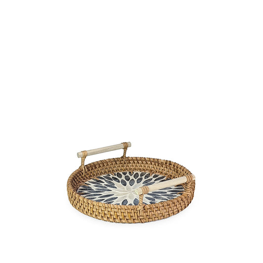 Rattan Tray Flower Round w/ Handle 22cm