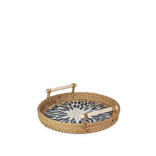 Rattan Tray Flower Round w/ Handle 24cm