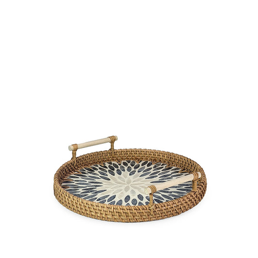 Rattan Tray Flower Round w/ Handle 28cm