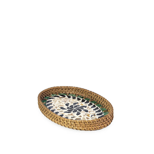 Rattan Tray Floral Oval 28cm