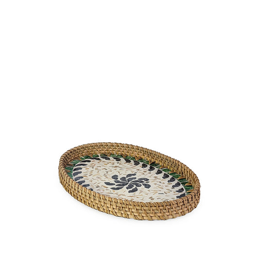 Rattan Tray Floral Oval 30cm