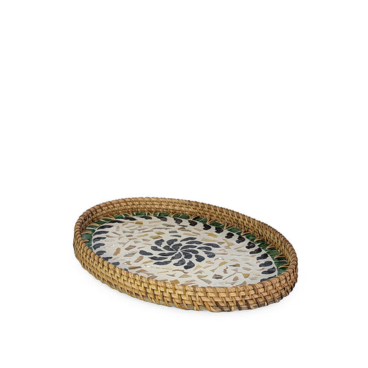 Rattan Tray Floral Oval 34cm