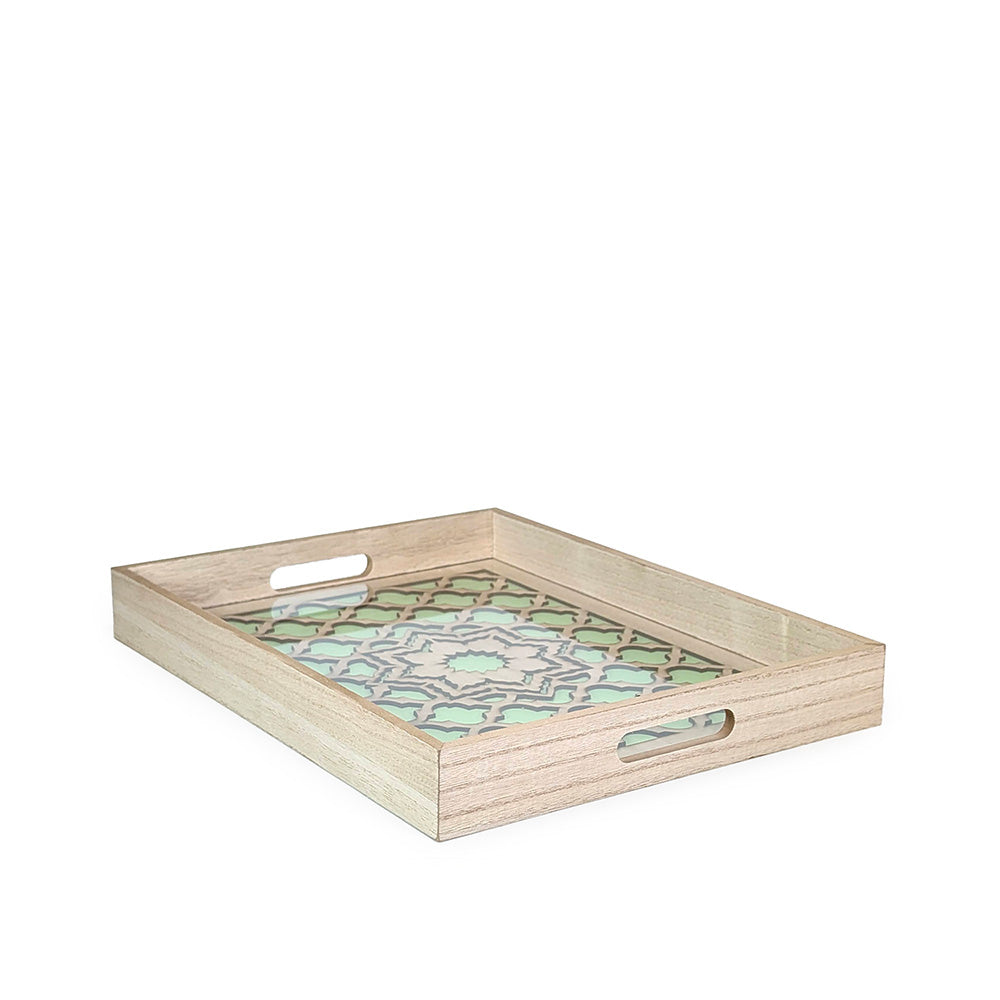 Wooden Tray w/ Glass 40cm