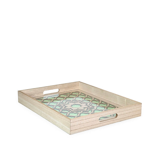Wooden Tray w/ Glass 40cm