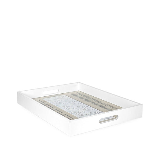 White Wooden Tray w/ Glass 40cm