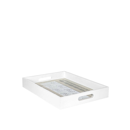 White Wooden Tray w/ Glass 35cm