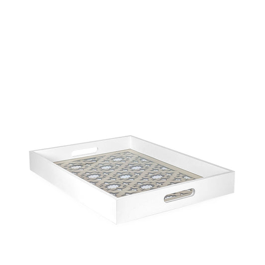 White Wooden Tray w/ Glass 40cm