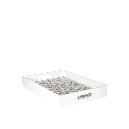 White Wooden Tray w/ Glass 35cm