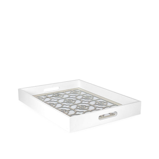 White Wooden Tray w/ Glass 40cm