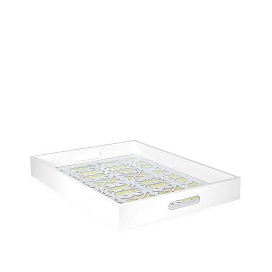 White Wooden Tray w/ Glass 40cm