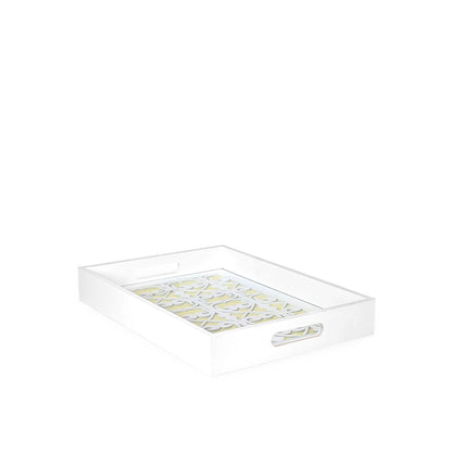 White Wooden Tray w/ Glass 35cm