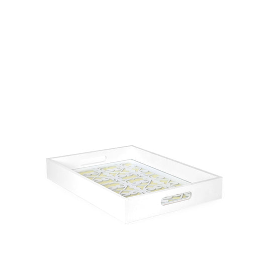 White Wooden Tray w/ Glass 35cm