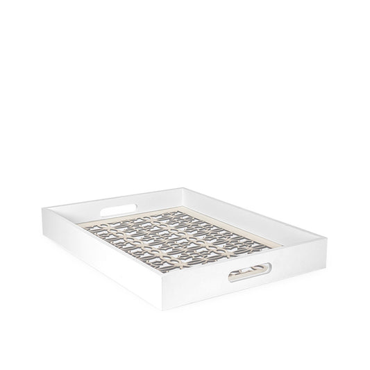 White Wooden Tray w/ Glass 40cm