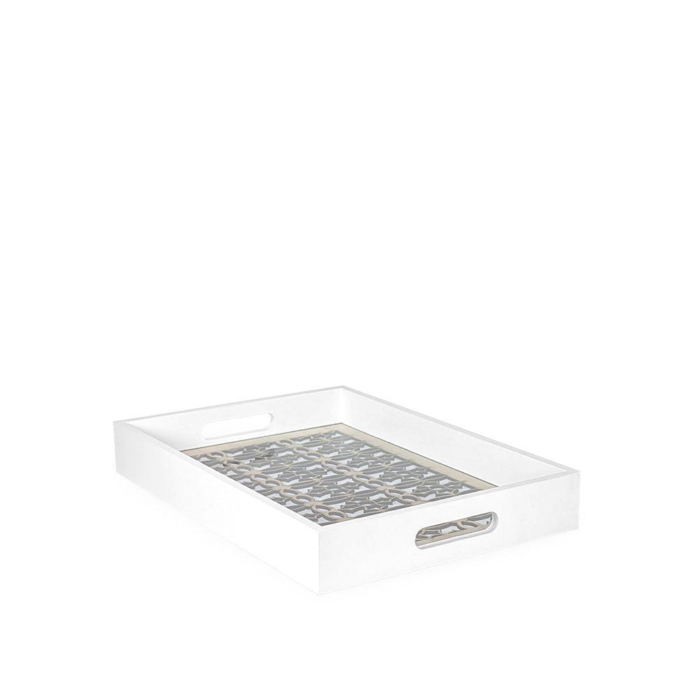White Wooden Tray w/ Glass 35cm