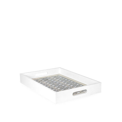 White Wooden Tray w/ Glass 35cm