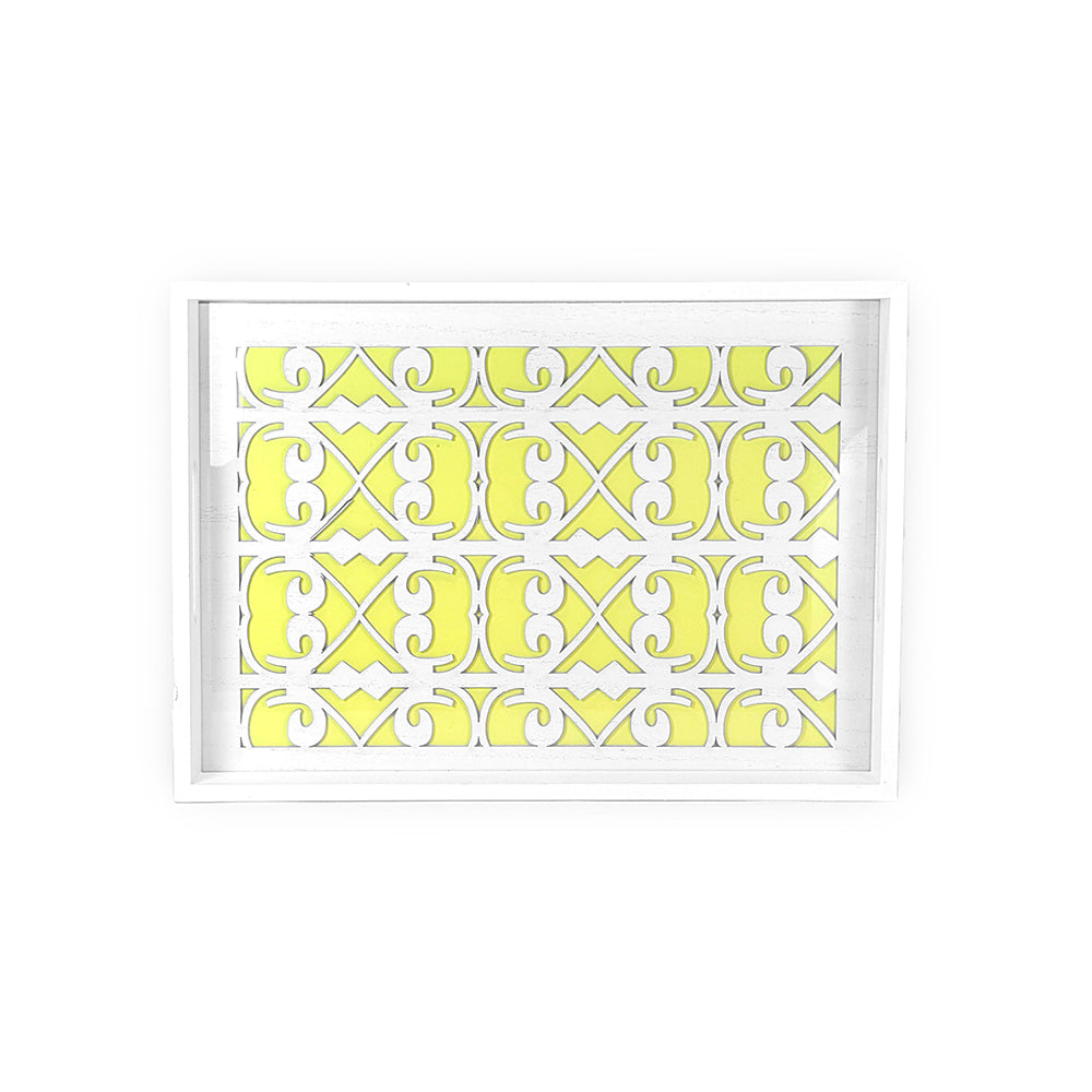 White Wooden Tray w/ Glass 35cm