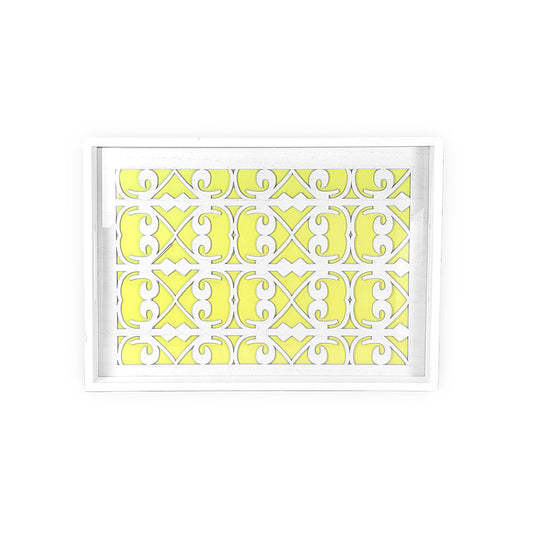 White Wooden Tray w/ Glass 35cm