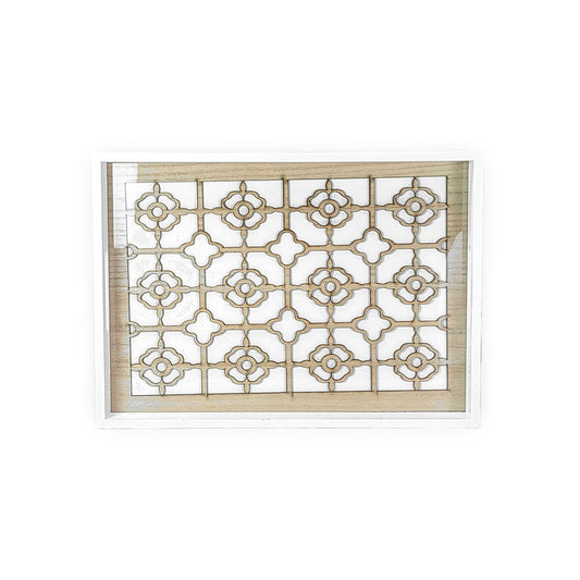 White Wooden Tray w/ Glass 35cm