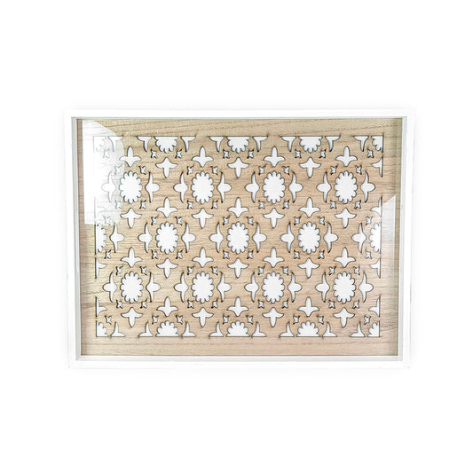 White Wooden Tray w/ Glass 40cm