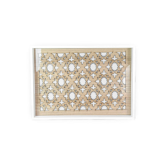 White Wooden Tray w/ Glass 35cm