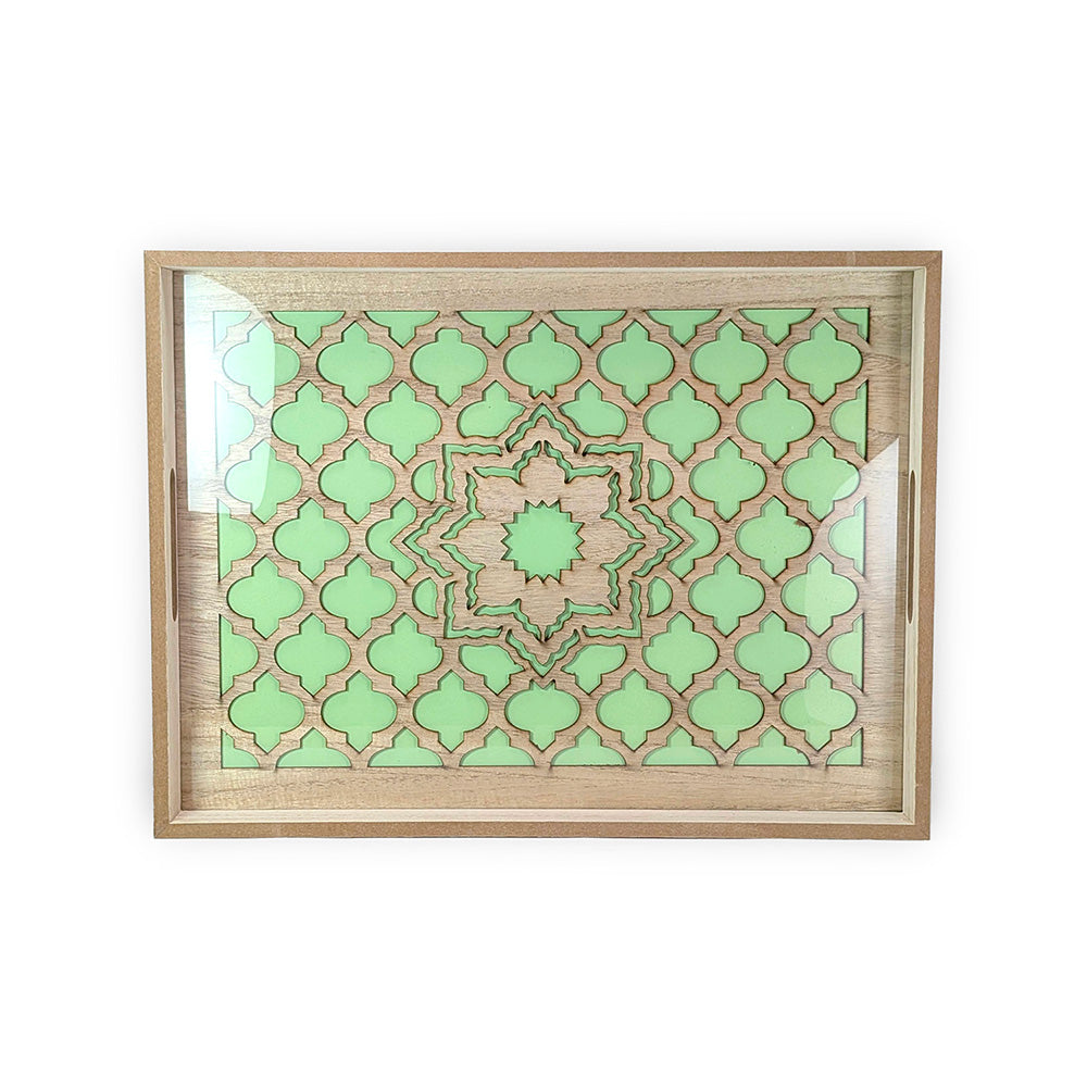 Wooden Tray w/ Glass 40cm