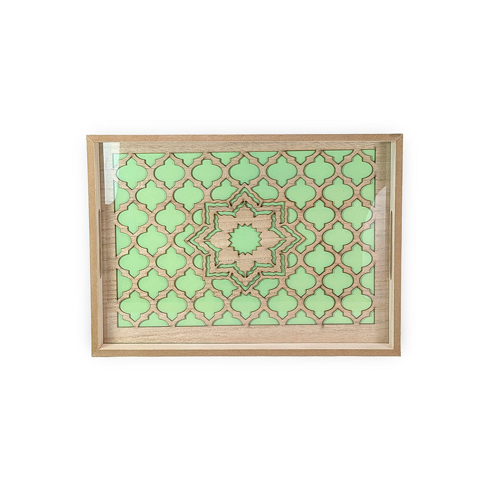 Wooden Tray w/ Glass 35cm
