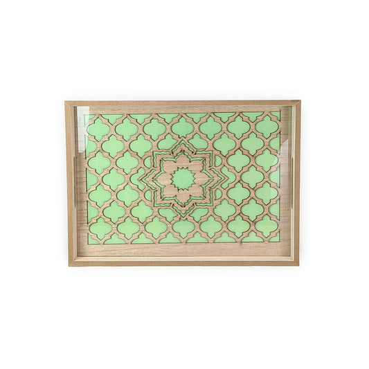 Wooden Tray w/ Glass 35cm