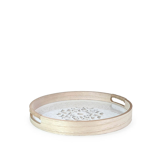 Wooden Tray Round w/ Glass 35cm