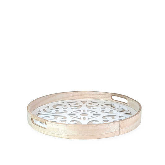 Wooden Tray Round w/ Glass 40cm