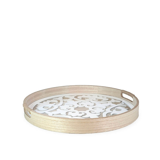 Wooden Tray Round w/ Glass 40cm