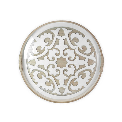 Wooden Tray Round w/ Glass 40cm