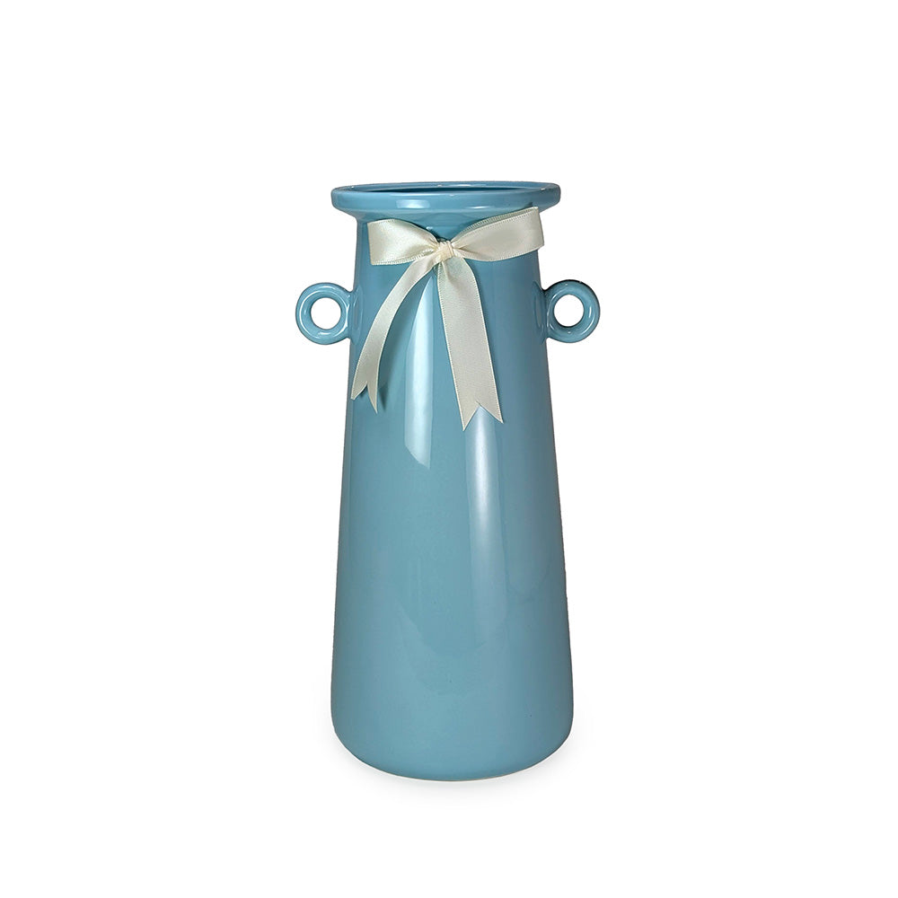 Blue Ceramic Vase w/ Ribbon 30cm