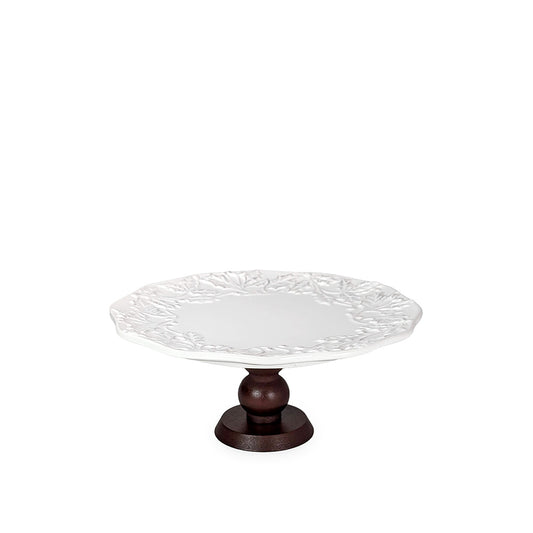 Christmas Holly Cake Stand w/ Wooden Stem 20cm