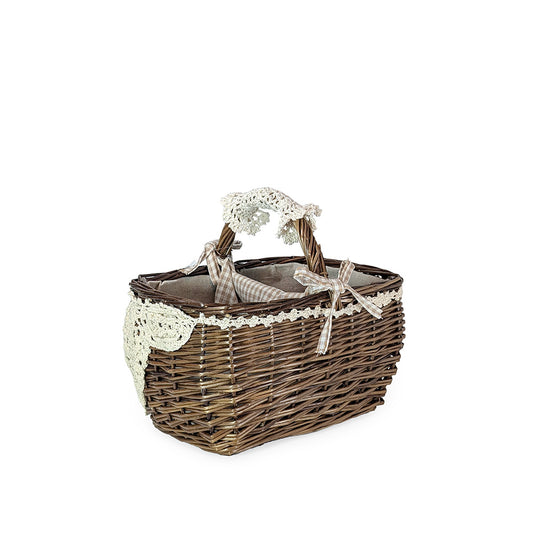 Rattan Basket w/ Handle and Fabric Cover Medium