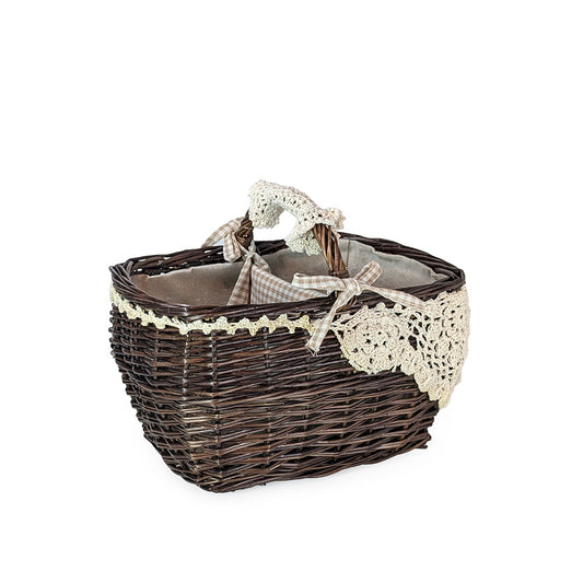 Rattan Basket w/ Handle and Fabric Cover Large